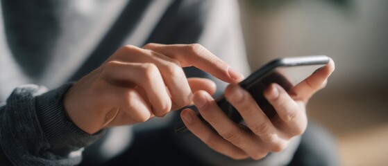 The user interacting with a smartphone in a cozy, modern environment.