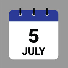 Fototapeta premium JULY 5 - Daily Calendar Icon - White Background