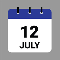 JULY 12 - Daily Calendar Icon - White Background