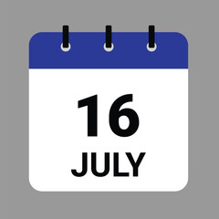 JULY 16 - Daily Calendar Icon - White Background