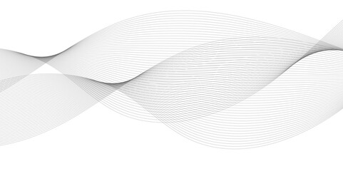 Abstract wavy white and grey curved lines on transparent background. Frequency sound wave lines and technology background, Design for brochure, flyer, banner, template, business wave lines background.