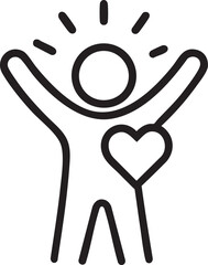 Line Art Icon of a Person with a Heart and Rays of Light minimalist