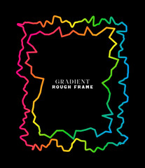 Irregular square frame with a vibrant color gradient against a solid black background space for text