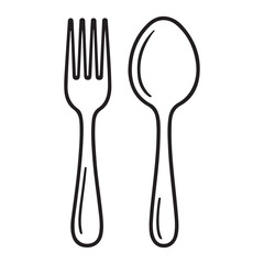 Fork and spoon line icons