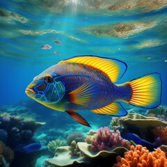 Fototapeta premium Atlantischer Lippfisch (Thalassoma bifasciatum)