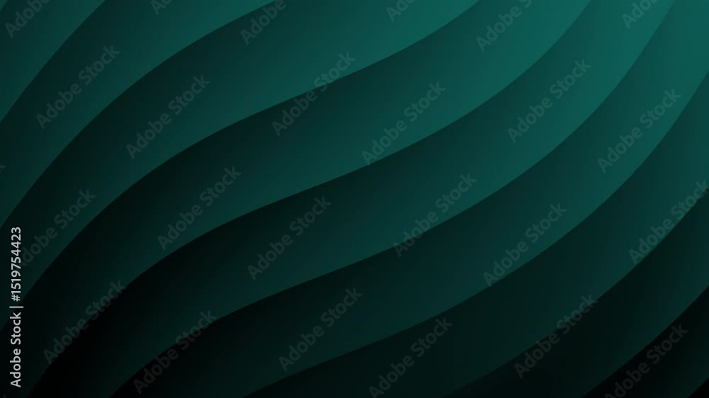 Poster dark green abstract waves form a smooth, flowing pattern, creating an elegant and modern geometric b