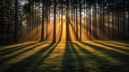 Obraz premium A glowing torchlight casting long shadows across a foggy forest floor at twilight