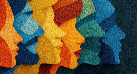 Colorful puzzle with diverse team silhouettes on blue tiled background, ideal for corporate branding, business reports, and inclusion campaign materials.