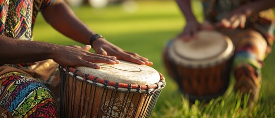 The rhythmic exploration of traditional drums in a vibrant outdoor setting.