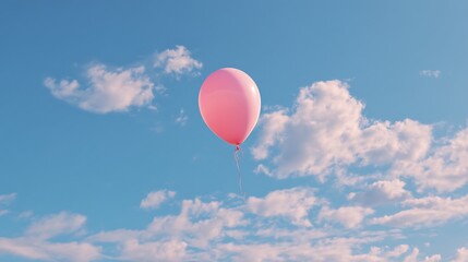 Fototapeta premium 風に乗って流れるピンクの風船と青空