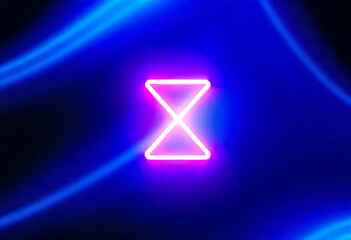 Glowing neon hourglass symbol against a deep blue and pink background illustrative design