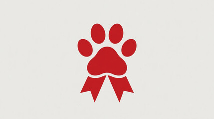 Red paw print with ribbon, representing honor or care related to pets, suitable for pet recognition and rabies day promotion scenes.