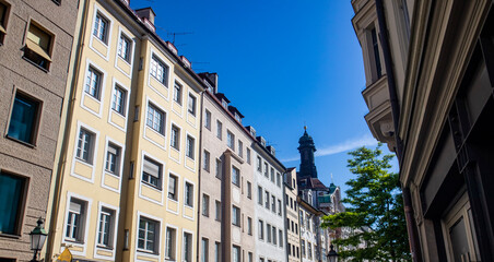 Munich strasse, historic building, urban city view, Bavaria,germany