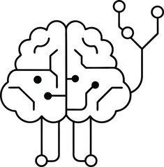 AI brain circuit Vector Line art Digital Brain with Floating Code and Wires
