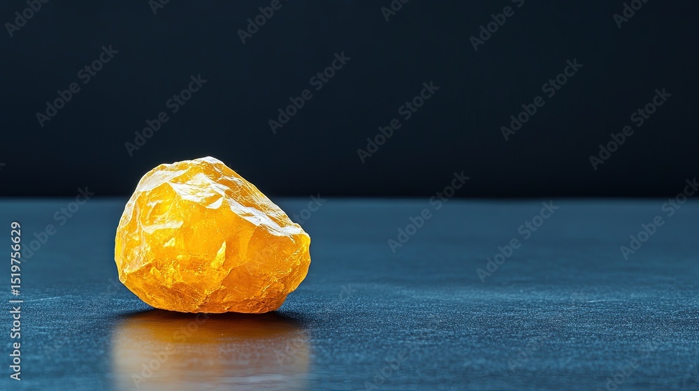 Poster a bright golden nugget positioned on a matte black background, creating a stark contrast between the