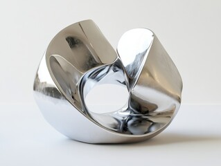 A modern abstract sculpture with an isolated avant-garde silver background