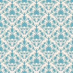 Obraz premium Light Blue Floral Damask Pattern with Cream Accents for Wallpaper and Textile Design
