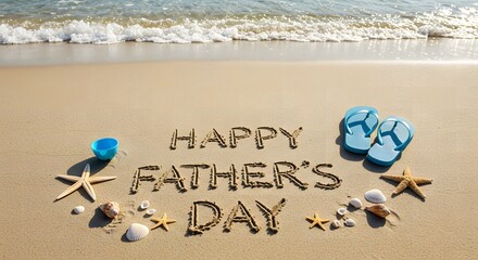 Happy Father's Day written on sand