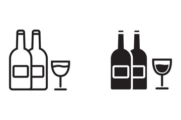 Wine with glass icon set. Simple line