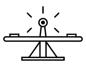 Simple line art seesaw icon for playground or balance concept