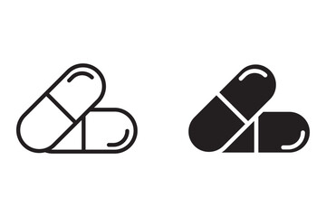 medicine icon set. capsule. pill. medicine bottle. one piece of medicine