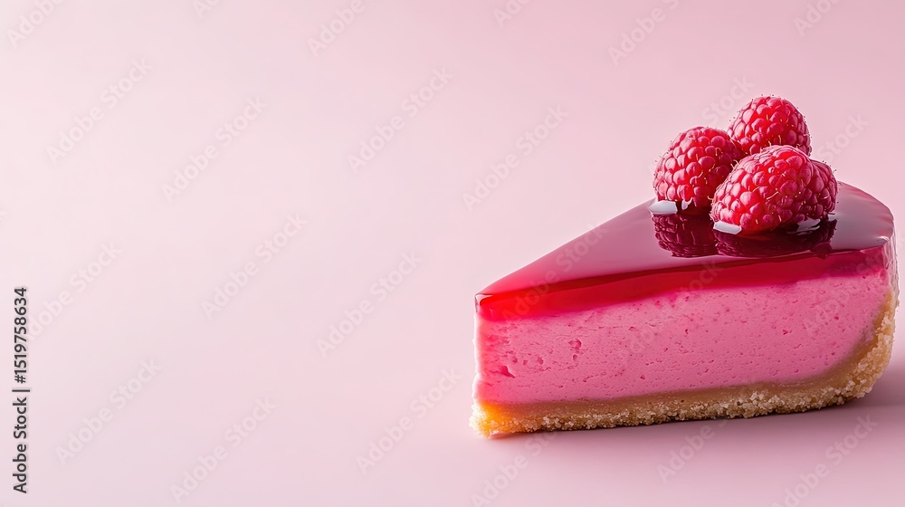 Poster a minimalist shot of a slice of raspberry cheesecake with smooth edges and a glossy finish, isolated