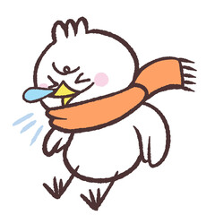  くしゃみするマフラーした白い鳥のイラスト © おひさまストック