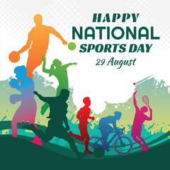 national sports day vector illustration , national sports day celebration background, sports silhouettes vector.
