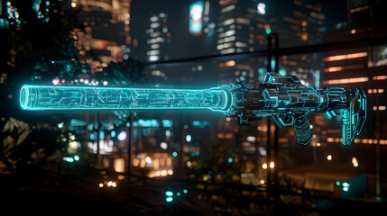 Obraz premium Futuristic Neon Weapon In Night City