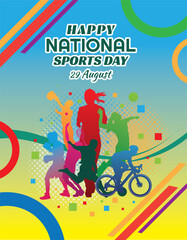 national sports day vector illustration , national sports day celebration background, sports silhouettes vector.
