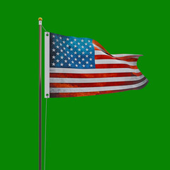 american flag isolated on green background