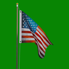 american flag isolated on green background