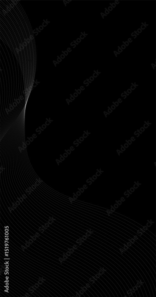 Poster dark abstract background with a glowing abstract particles dots waves, design element vertical orien