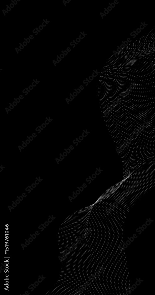 Poster abstract background with white wavy particles lines. vertical grid surface vector illustration