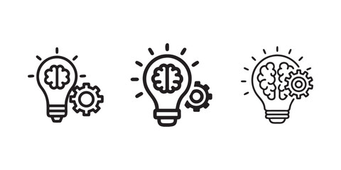 Creative Innovation Icon with Brain Inside Light Bulb and Gear for Smart Ideas and Tech Concepts