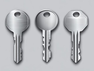 A set of keys with an isolated metallic silver background