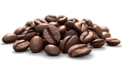 Roasted coffee beans in a pile.