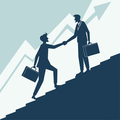 Businessmen Climbing Stairs Together Showing Teamwork and Growth