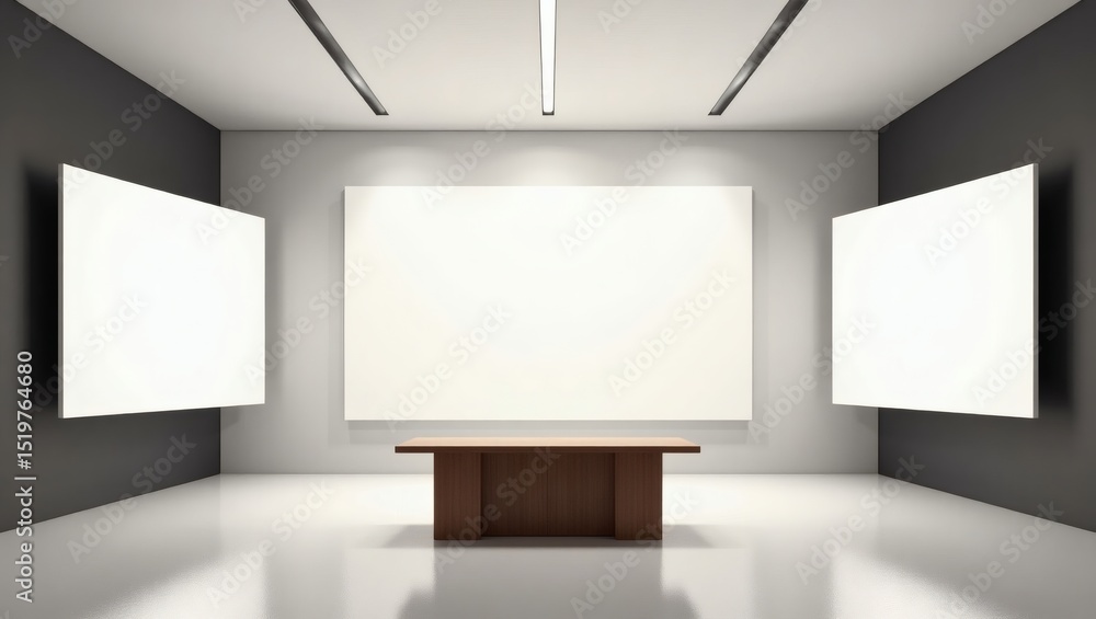 Poster An Empty Art Gallery with Displays and a Table