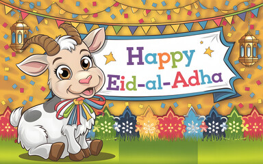 Cute Cartoon Goat for Eid al-Adha Celebration


