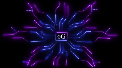 4k video and 6G network animation. Futuristic digital representation of 6G technology. 6G Network abstract glowing logo with futuristic circuit board design. - Powered by Adobe