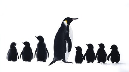 Obraz premium Silhouette of a penguin family in varying sizes centered on a pure white background