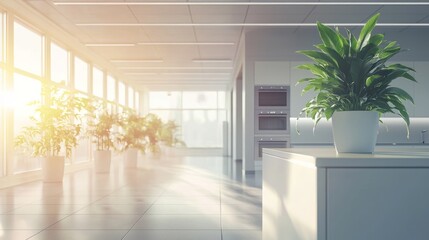 Sunlit Modern Office Interior with Plants