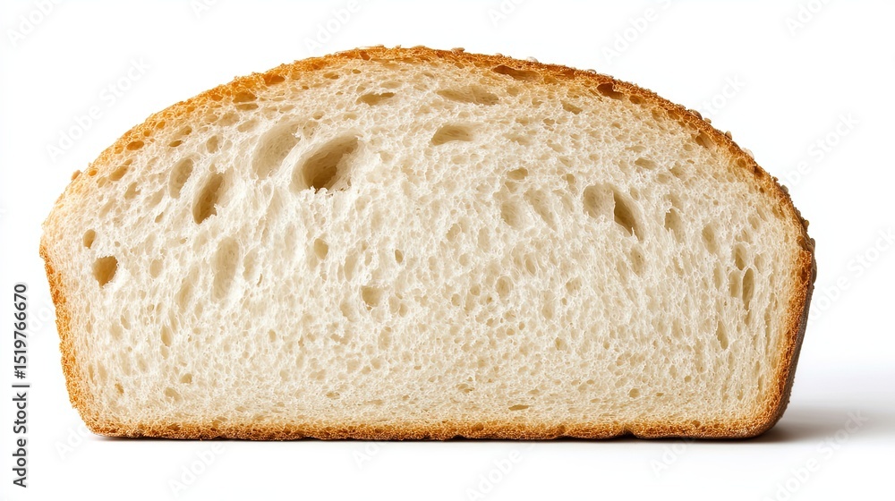 Poster close-up of a single bread slice with a visible crumb structure, isolated on a white clean backgroun