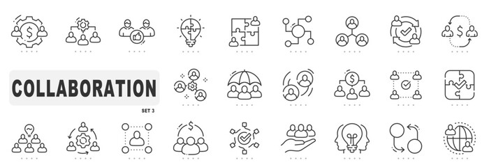 Set of collaboration related line icons. Teamwork, together, group, team etc. Editable stroke. Set 3