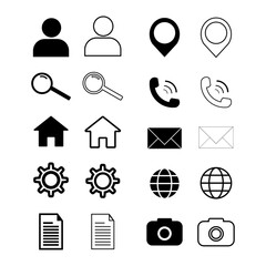 bold and minimal Office, Web Icons, Business, Communication, Settings, Clean Simple UI UX Icons - Contact, Location, Home, Mail, Gear, Document, Camera Vector Set