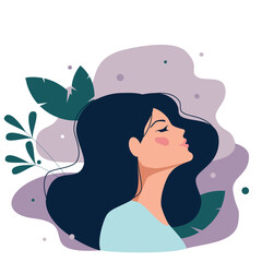 Calm Woman with Flowing Hair Vector Illustration