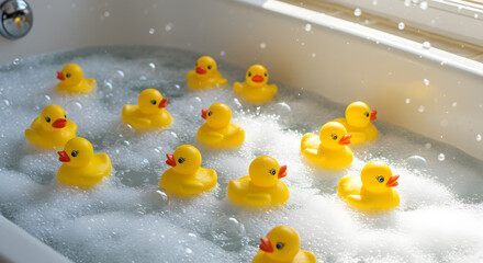 Adorable Yellow Rubber Ducks Floating