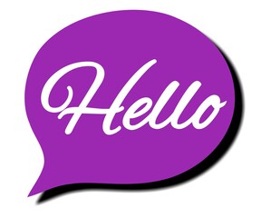 Hi, Hello. Banner, speech bubble, poster and sticker concept with text Hello. White bubble message hi, hello or hi there on bright yellow background for banner, poster