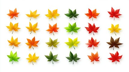 Set of Colorful Maple Leaves in Various Autumn Hues